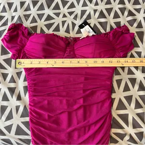 Privy Mesh Ruched Off The Shoulders Sweetheart‎ Mini Dress In Berry Size S thumbnail 15