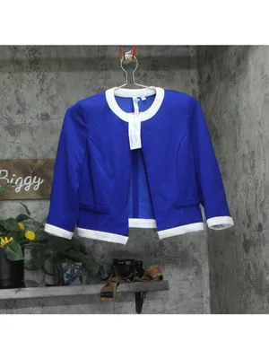 NY Collection Colorblock 2-Piece Dress and Jacket Set Sapphire Blue / White 6P thumbnail 4