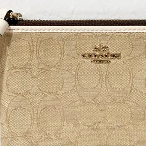Coach Double Corner Zip Wristlet In Signature Canvas Beige Tan Brown thumbnail 2