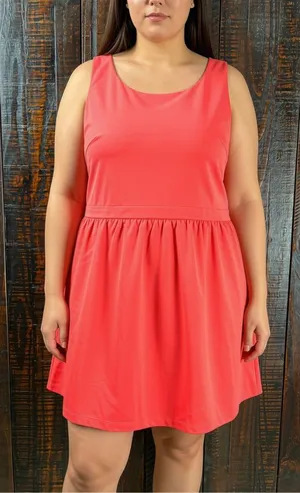 Maison Jules Deep Coral Fit & Flare Summer Dress with Pockets thumbnail 1