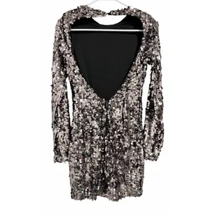 Bardot Valentina Sequin Long-Sleeve Mini Dress Smoke Women's‎ Size XS/2 thumbnail 2