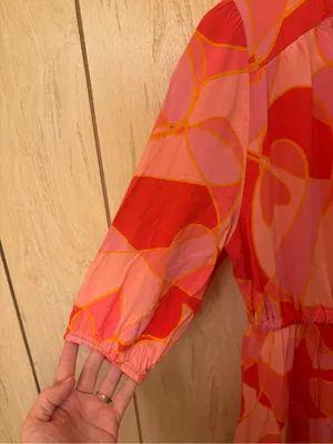 Petal & Pup Pink & Coral Abstract V-Neck Tie-Waist Mini Dress thumbnail 3