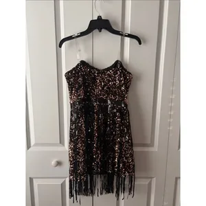Blue B Sequin Fringe Party Dress Bronze & Black Flapper Party Costume Retro thumbnail 5