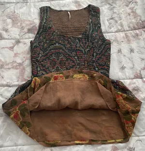Free People Brown Floral Smocked Fit & Flare Lined Blouse, size XS thumbnail 8