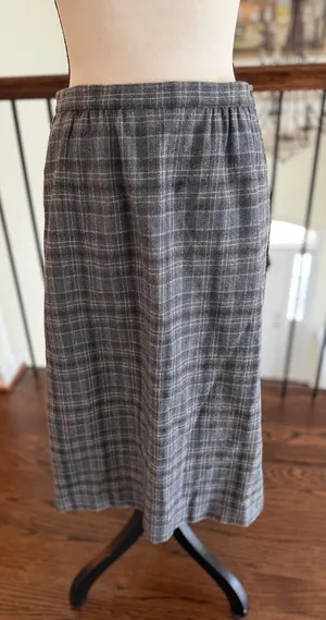 Vintage Pendleton Gray Blue & White Plaid Wool Midi Skirt Preppy Twee thumbnail 1