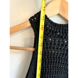 Mango Black Metallic Knit Halter Mini Dress XS Open Crochet Shimmer thumbnail 9