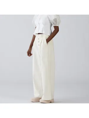 Uniqlo GU 100% Cotton Button Front Wide Leg Jeans by rokh NWT Off White Small thumbnail 2