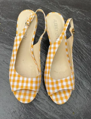 Aubrey Lynn Orange plaid heels Size 9.5 thumbnail 2