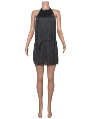 JADED LONDON Vadra Backless Fringe Mini Dress, Charcoal Grey, 4(US) thumbnail 6