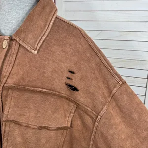 Oddy‎ Shacket Jacket Women Medium Large Brown Distressed Jersey Knit Cropped thumbnail 5
