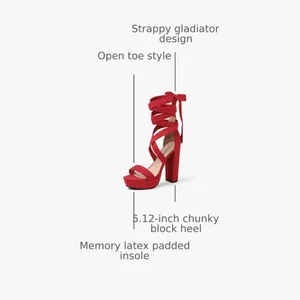 NEW Red High Heels Chunky Block Platform Heels Strappy Gladiator 8 thumbnail 3