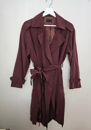 Indibrand Burgundy Tie-Waist Duster Long Jacket Korean Open Front Spring Light thumbnail 1
