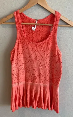 FREE PEOPLE Rally Tank‎ Top Orange Perforated Peplum Summer Tank EUC XS thumbnail 1