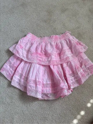 LoveShackFancy Pink Tiered Lace Skirt thumbnail 3