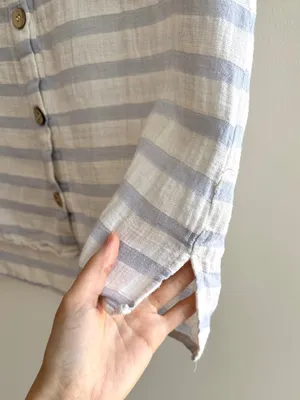 By Together Short Sleeve Button Down Striped Shirt, White/Periwinkle, Size Small thumbnail 10