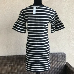J Crew Ruffled Bell Sleeve Shift Dress Black White Stripe NEW NWT Size XS thumbnail 6