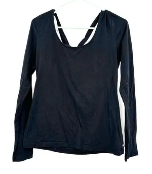 Fabletics size medium black long sleeve top criss cross back‎ detail thumbnail 1