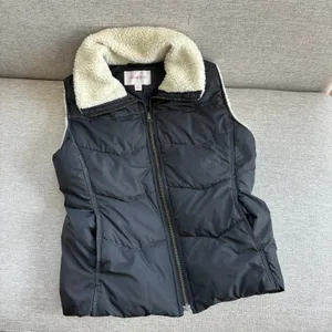 Y2K Xhilaration Puffer Vest M Black Sherpa Collar Fall Winter Gorpcore Utility thumbnail 2