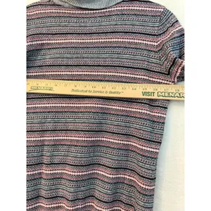 LL Bean Turtleneck Sweater Womens Medium Cotton Cashmere Fair Isle Stripe Grey thumbnail 6
