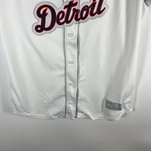 Majestic MLB Detroit Tigers Baseball Jersey Womens Large White Grey Glitter Logo thumbnail 3