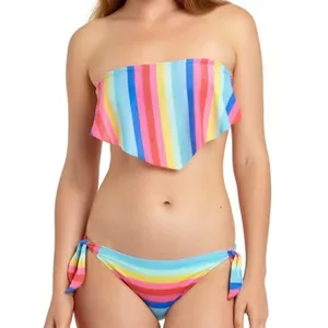California Waves Women's Size Medium Shiny Handkerchief Bikini Swim Top Rainbow‎ thumbnail 5