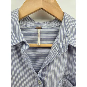 Free People Button Down Womens Medium Tie Back Blue White Striped EUC thumbnail 2