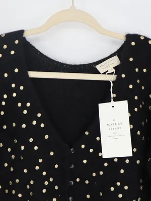 Sézane Lizy Cardigan Black Gold Metallic Dot Mohair Wool Blend Sweater Small thumbnail 3