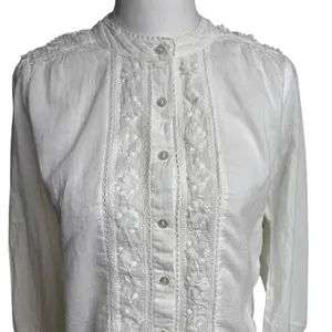 Lucky Brand Embroidered Cotton Blouse White XS Romantic Boho Prairie thumbnail 3