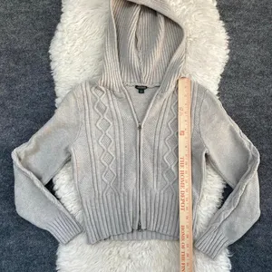 Wild Fable Cream Grey Cable Knit Zip Up Hoodie Sweater Grunge Dark Cottagecore thumbnail 7