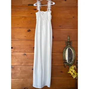 Lulus Dramatic Promise White Feather Strap Ruched Column Maxi Dress Classy XS thumbnail 4