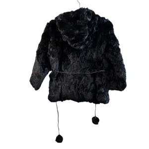 Wilsons Leather Maxima Genuine Fur Coat Hooded Black Belted Pom Luxury‎ Small thumbnail 2