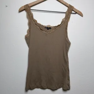 NEW Splash Women 100% Cotton Goblincore Cami Lace Top L Brown Ribbed Fairy‎ thumbnail 2