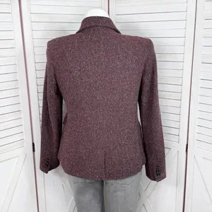 Vintage L.L. Bean Tweed‎ Blazer Large Burgundy Herringbone Wool Silk Blend Maroo thumbnail 4
