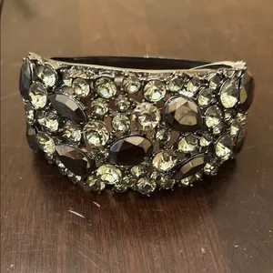 Glamorous Black and Silver Cuff Bracelet with Sparkling Stones thumbnail 1
