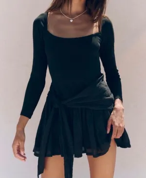 Chic Free People Black Long Sleeve Bow Dress thumbnail 1