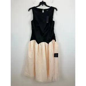 Lulus Contemporary Elegance Black and Cream Satin Tulle Midi Dress Large NWT thumbnail 4