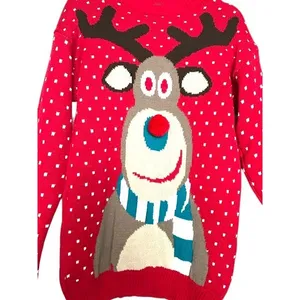 REMEL LONDON Womens Ugly Christmas Sweater L Red Reindeer Festive Party Holiday‎ thumbnail 3