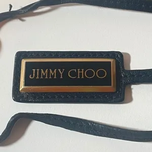 Jimmy Choo Bag Charm Black Leather Gold Logo Tag thumbnail 2