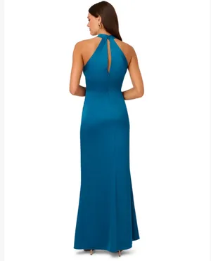 Anthropologie NWT LIV FOSTER CUTOUT HALTER GOWN WITH FAUX WRAP DETAILS IN PEACOCK. Size 6 thumbnail 4