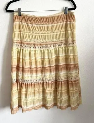VTG Y2K 2000s‎ Tiered Maxi Skirt Large Cottagecore Milkmaid Prairie Hippie thumbnail 1