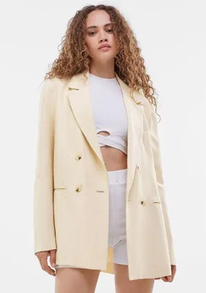 Nwt Cream Beige Oversize Boyfriend Blazer Suit Jacket thumbnail 2