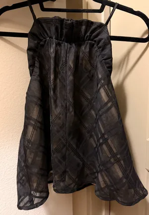 Ruffle Halter Neck Sheer Plaid Tank Blouse Black thumbnail 1