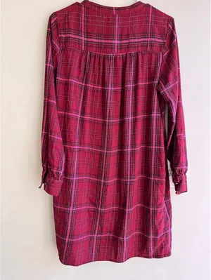 GAP Burgundy Plaid Flannel Long-Sleeve Shirt Dress Size M Fall thumbnail 9