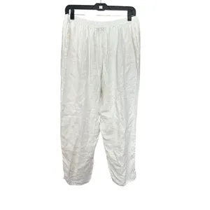 FLAX Pants Women's Medium 100% Linen Pant Wide Leg Pockets Elastic‎ White #J10-7 thumbnail 3
