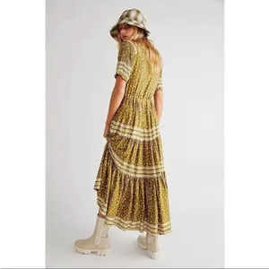 Free People Rare Feeling Maxi Dress Green Kiwi Combo Cottagecore Womens‎ Size XS thumbnail 3