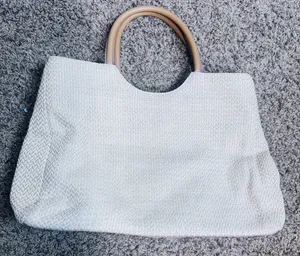 Vintage Fossil Purse Shoulder Bag Beige woven straw & Brown leather 75082 thumbnail 1
