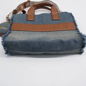 Steve Madden Tote Bag Women Blue Denim Frayed Log Large Satchel thumbnail 10