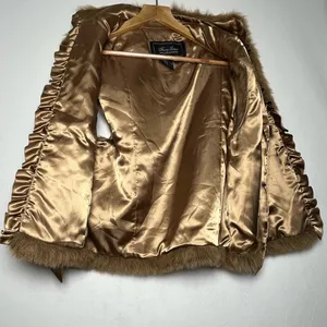 Terry Lewis Women’s Faux Fur Vest Satin Trim Y2K Mob Wife Brown Luxe Women Sz L thumbnail 4