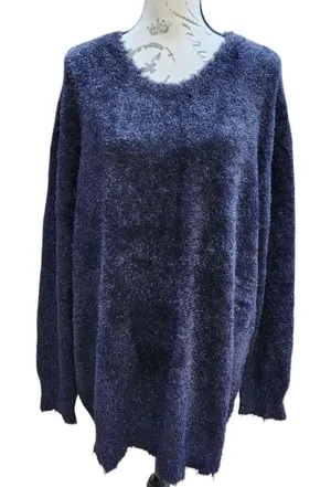 Free People NWT x Sandrine Rose Metallic Oversized Sweater in Gunmetal‎ Medium thumbnail 1