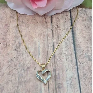 Cute 18" Curb Chain Dainty Two Tone Heart Pendant Necklace Valentine Sweetheart thumbnail 2